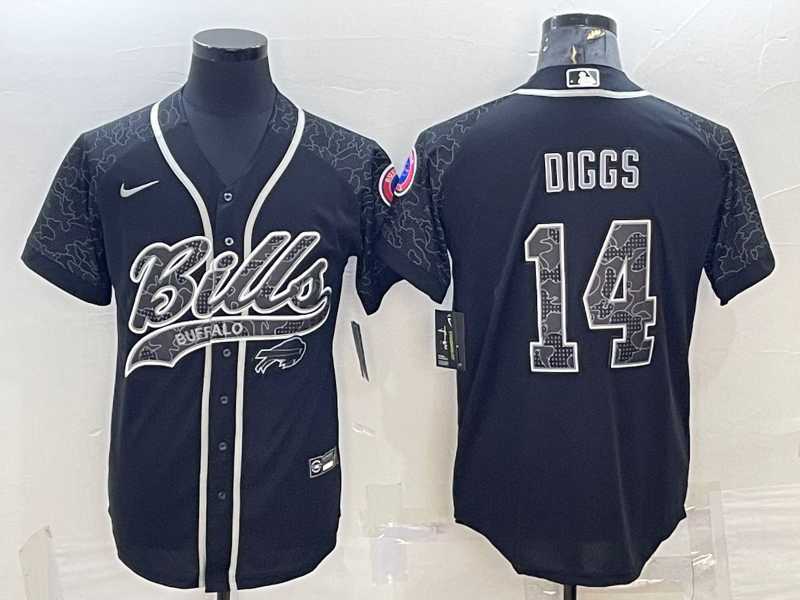 Mens Buffalo Bills #14 Stefon Diggs Black Reflective With Patch Cool Base Stitched Baseball Jersey->buffalo bills->NFL Jersey